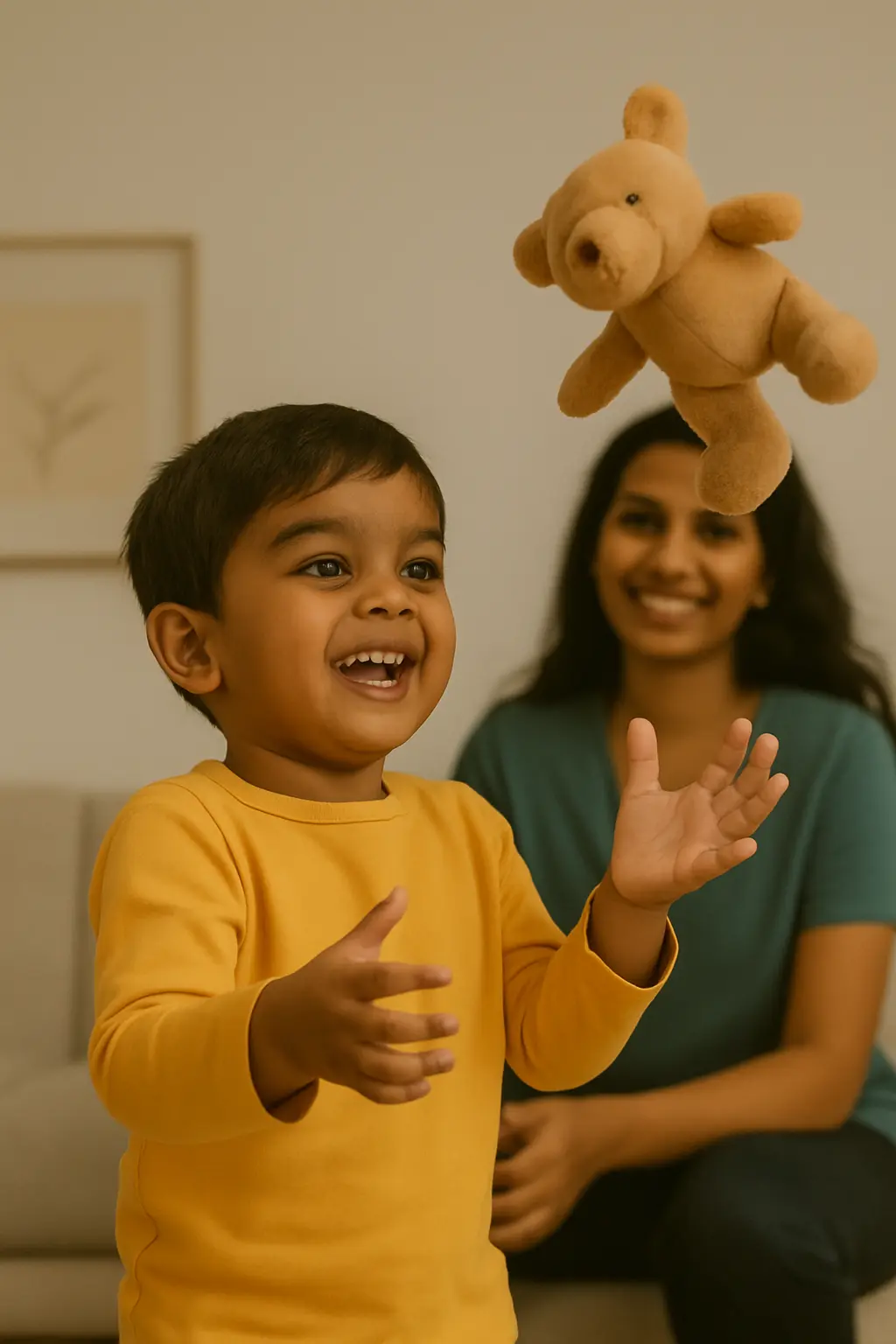 Indian toddler throwing toy while mother smiles – why does my child keep throwing toys